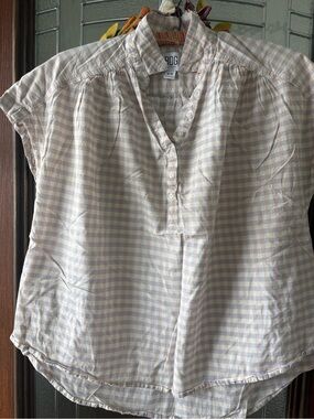 BDG Cream and Light Blue Gingham Henley Blouse